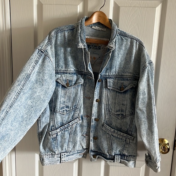 Vintage Jackets & Blazers - Vintage Anchor Blue Genuine Whitewashed Denim Jacket Size Medium